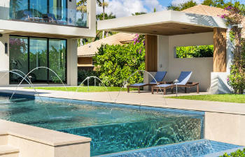 modern swimming pool with water features